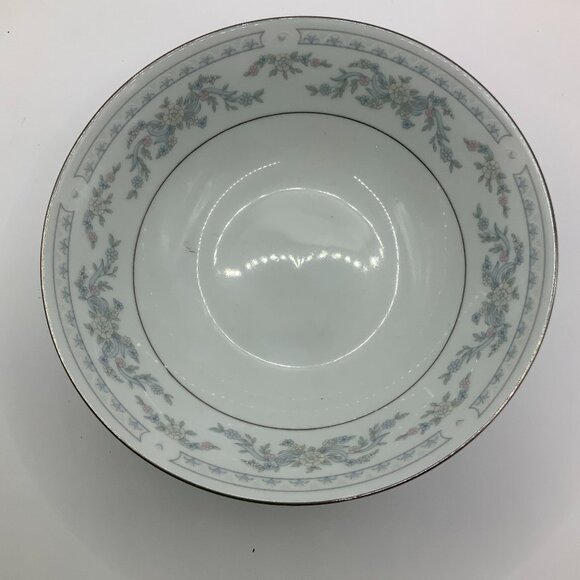 Somerset Blue, Pink & Green Flowers w/Blue Ribbon Silver Trimmed Bowl - Picture 2 of 5